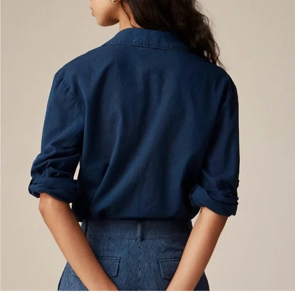 J Crew Camp Collar Shirt Womens 12 Blue V
Neck Cotton Voile Button Up Roll Tab - Picture 4 of 11